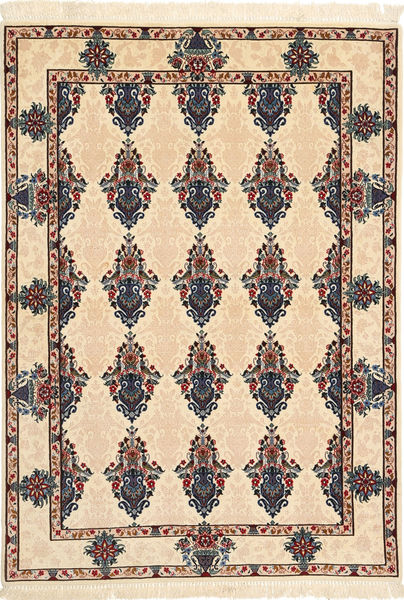 Isfahan Silkesvarp Matta 110X160 Äkta Orientalisk Handknuten Beige/Mörkbrun (Ull/Silke, Persien/Iran)