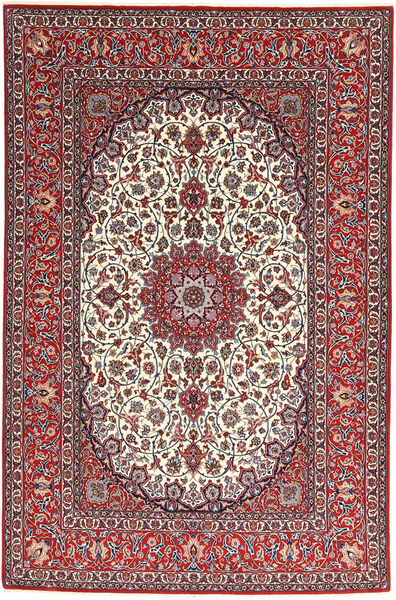  Isfahan Silkesvarp Matta 155X240 Äkta Orientalisk Handknuten Mörkröd/Ljusgrå (Ull/Silke, Persien/Iran)