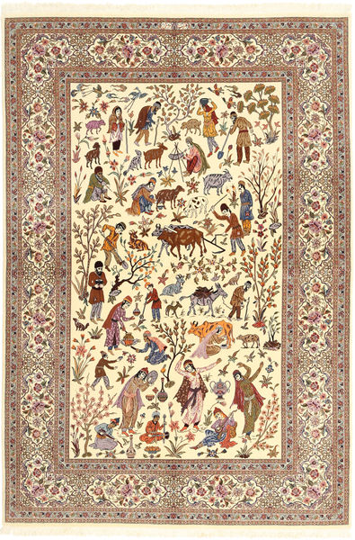  Ilam Sherkat Farsh Silke Matta 150X220 Äkta Orientalisk Handknuten Beige/Brun/Ljusbrun (Ull/Silke, Persien/Iran)