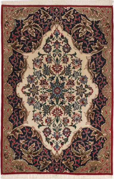  Isfahan Silkesvarp Matta 71X103 Äkta Orientalisk Handknuten Mörkbrun/Ljusbrun/Svart (Ull/Silke, Persien/Iran)