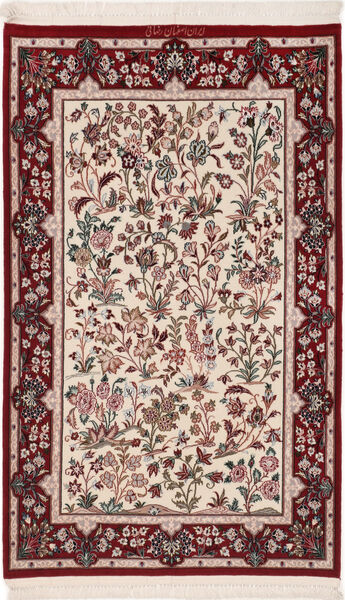  Isfahan Silkesvarp Matta 80X128 Äkta Orientalisk Handknuten Mörkröd/Beige (Ull/Silke, Persien/Iran)