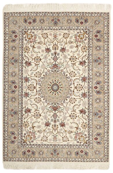  Isfahan Silkesvarp Matta 130X182 Äkta Orientalisk Handvävd Ljusgrå/Beige (Ull/Silke, Persien/Iran)