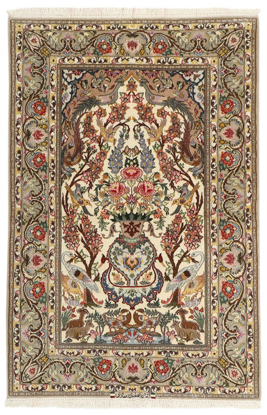  Isfahan Silkesvarp Matta 106X161 Äkta Orientalisk Handknuten Brun/Ljusbrun (Ull/Silke, Persien/Iran)