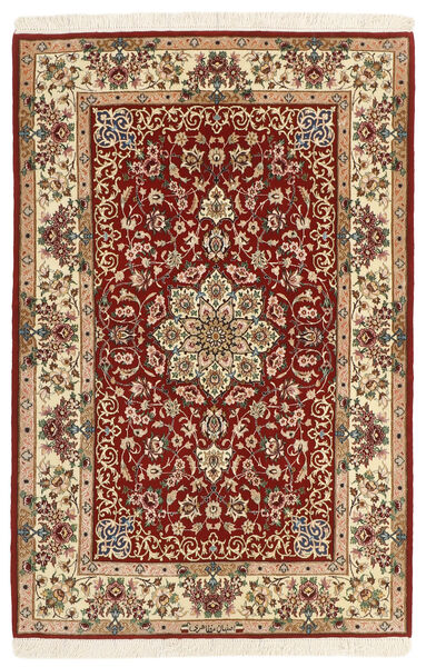  Isfahan Silkesvarp Matta 105X165 Äkta Orientalisk Handvävd Mörkröd/Beige (Ull/Silke, Persien/Iran)
