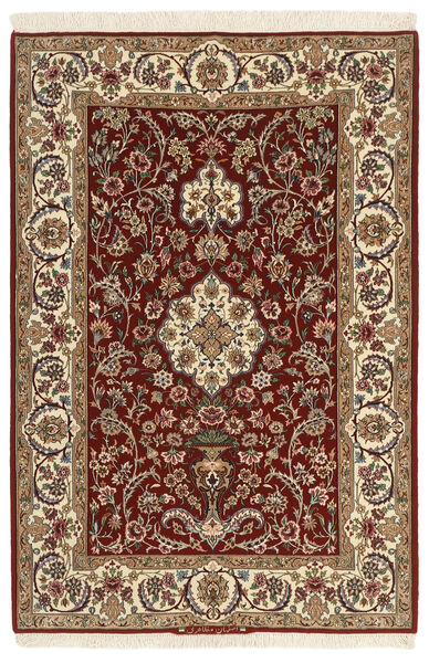  Isfahan Silkesvarp Matta 111X163 Äkta Orientalisk Handvävd Mörkbrun/Ljusbrun (Ull/Silke, Persien/Iran)