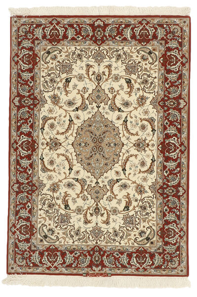  Isfahan Silkesvarp Matta 110X158 Äkta Orientalisk Handknuten Brun/Gul (Ull/Silke, Persien/Iran)