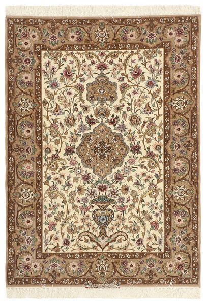  Isfahan Silkesvarp Matta 110X157 Äkta Orientalisk Handknuten Brun/Beige (Ull/Silke, Persien/Iran)
