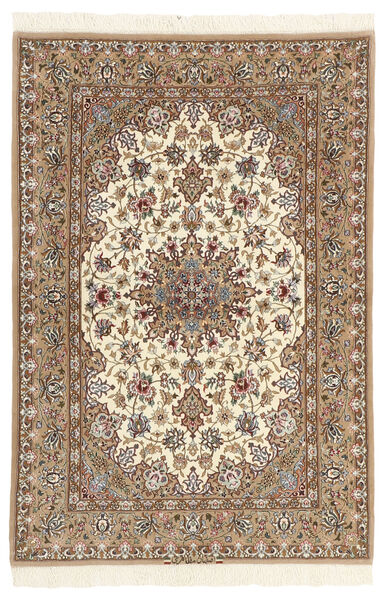  Isfahan Silkesvarp Matta 110X164 Äkta Orientalisk Handknuten Brun/Beige (Ull/Silke, Persien/Iran)
