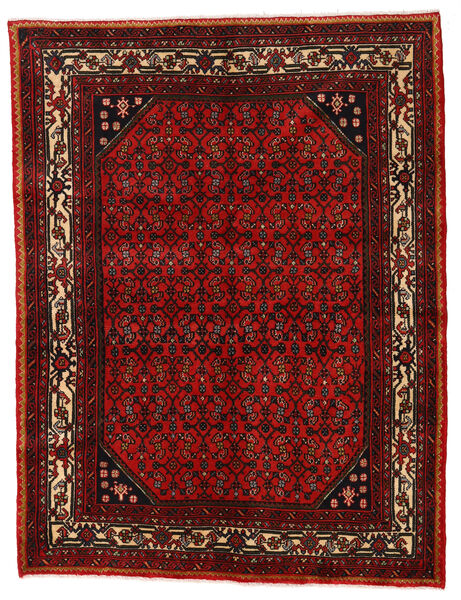  Hosseinabad Matta 141X191 Äkta Orientalisk Handknuten Mörkröd/Roströd (Ull, Persien/Iran)