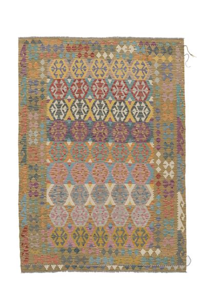 Kelim Afghan Old Style Matta 207X288 Äkta Orientalisk Handvävd Vit/Cremefärgad/Mörkbrun/Brun (Ull, Afghanistan)