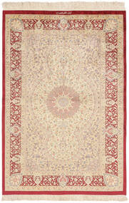  Ghom Silke Signerad: Ghom Kabiri Matta 100X147 Äkta Orientalisk Handknuten Ljusbrun/Brun (Silke, Persien/Iran)