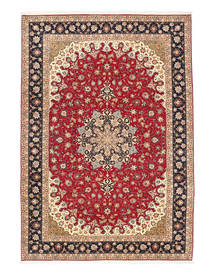  Tabriz 50 Raj Silkesvarp Matta 200X295 Äkta Orientalisk Handknuten Röd/Brun (Ull/Silke, Persien/Iran)