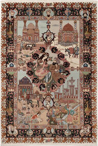  Tabriz 50 Raj Med Silke Matta 100X148 Äkta Orientalisk Handknuten Mörkbrun/Ljusgrå ( Persien/Iran)