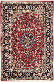 Isfahan Silkesvarp Matta 110X160 Äkta Orientalisk Handknuten Mörkröd/Mörkbrun (Ull/Silke, Persien/Iran)