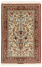  Isfahan Silkesvarp Matta 105X161 Äkta Orientalisk Handvävd Ljusbrun/Beige (Ull/Silke, Persien/Iran)