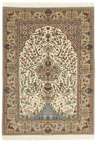  Isfahan Silkesvarp Matta 130X190 Äkta Orientalisk Handknuten Brun/Ljusbrun (Ull/Silke, Persien/Iran)