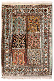  Kashmir Äkta Silke Matta 66X92 Äkta Orientalisk Handknuten Mörkbrun/Ljusgrå (Silke, Indien)