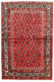  100X154 Hosseinabad Matta Handknuten Matta Röd/Brun Persien/Iran 