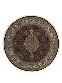  Tabriz Royal Matta Ø 202 Äkta Orientalisk Handknuten Rund Svart/Mörkbrun ( Indien)